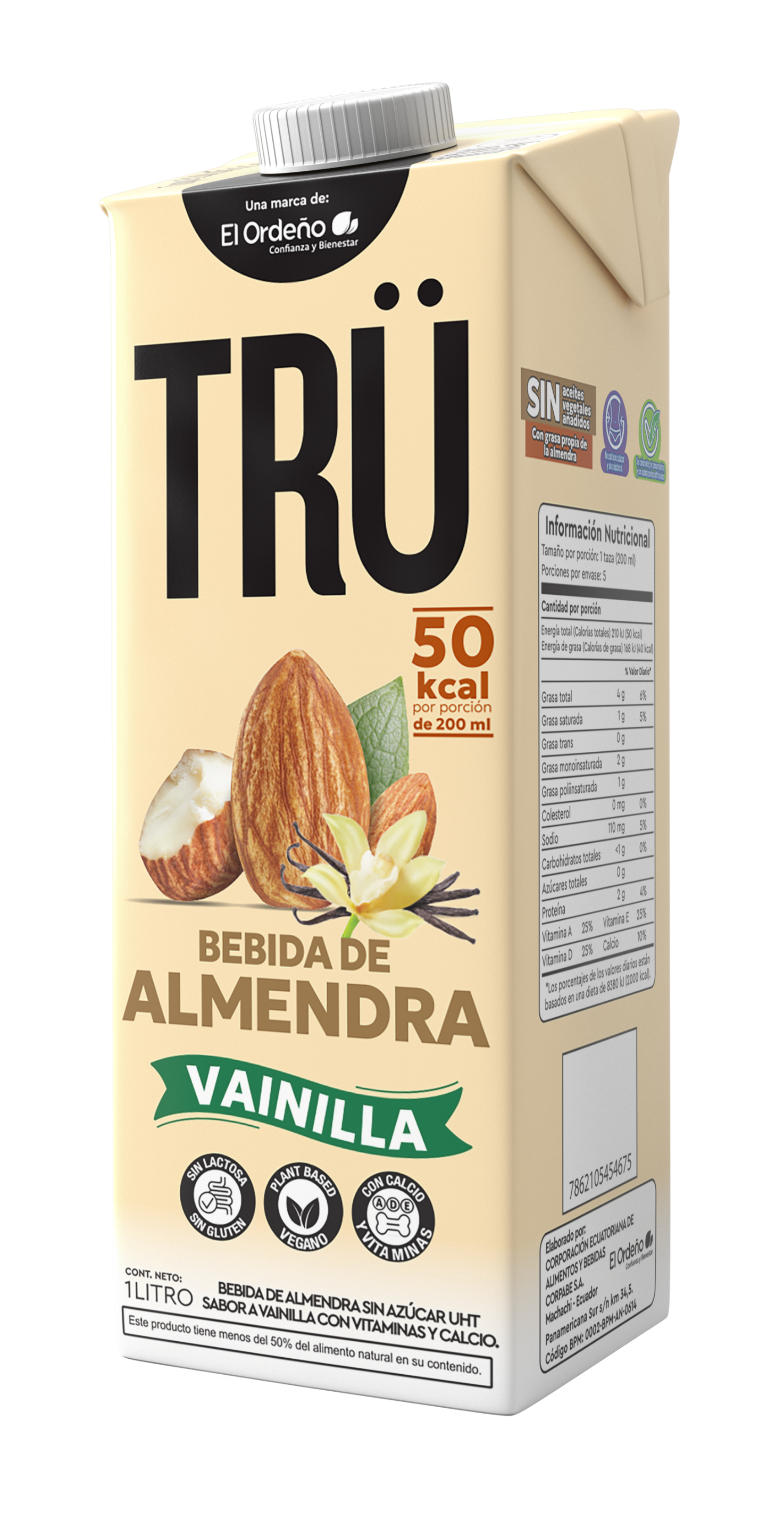 Bebida de almendra y vainilla sin azúcar alimento en Generación Trü