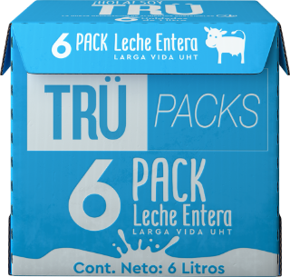 6-packs de leche entera en Trü, consumo responsable.