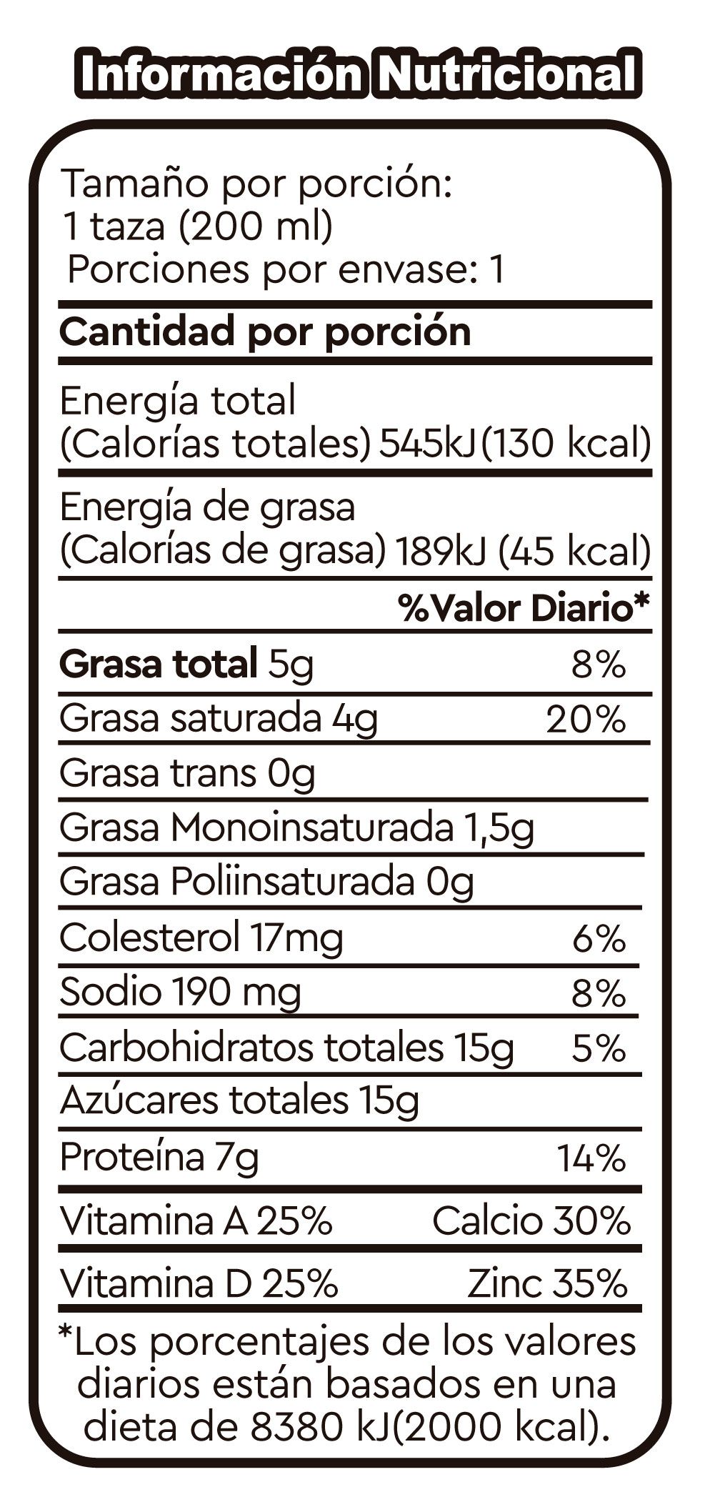 Información nutricional de leche de chocolate descremada en Ecuador