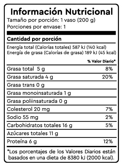 Información nutricional de Yogurt Frutos Rojos de 200g en Quito