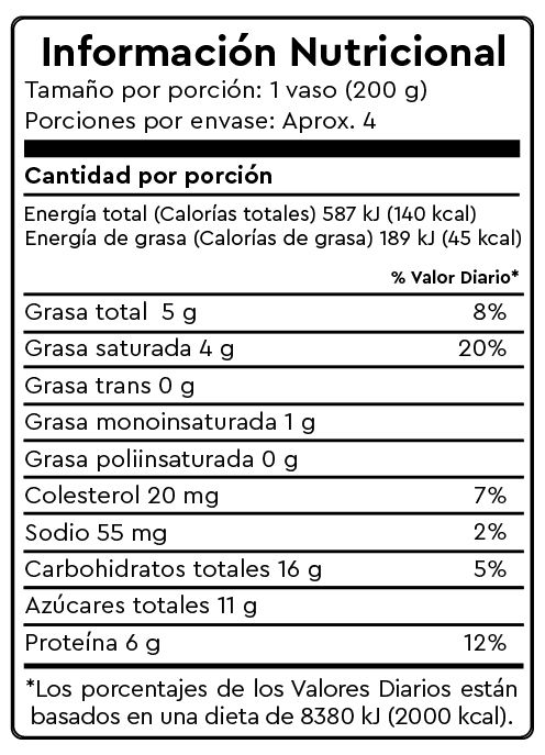 Información nutricional de Yogurt Vainilla con Acai de 900g en Quito
